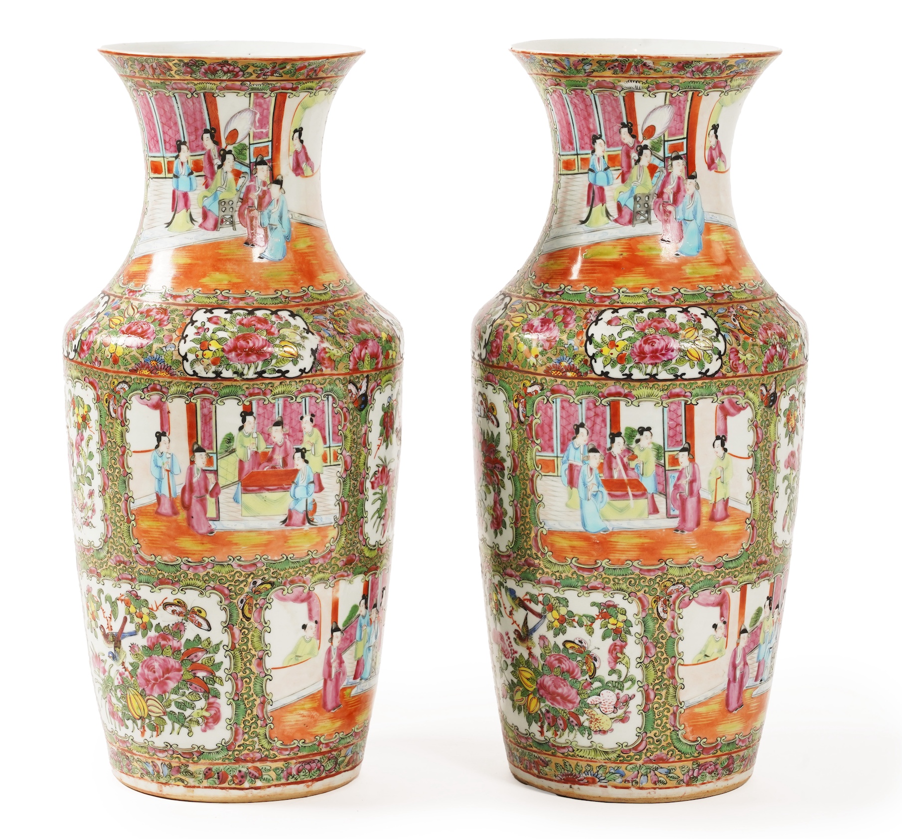 A pair of Chinese famille rose vases, 19th century
